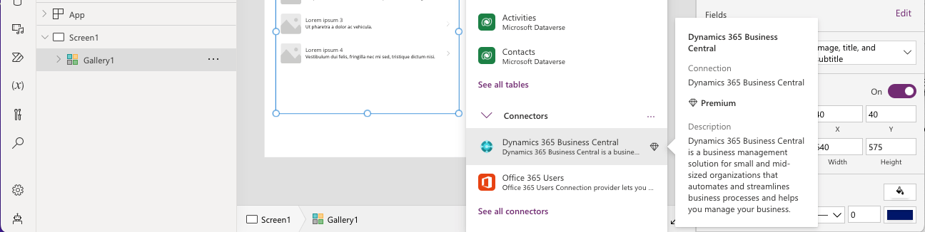 I selected the "Dynamics 365 Business Central" connector