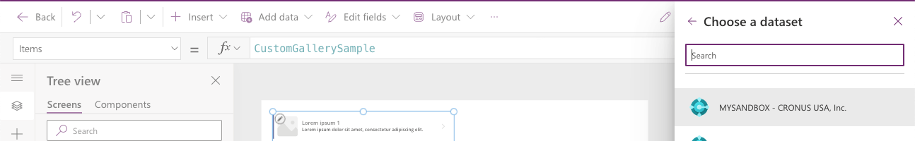 I selected the "CRONUS USA, Inc." company accounts in the "MYSANDBOX" environment