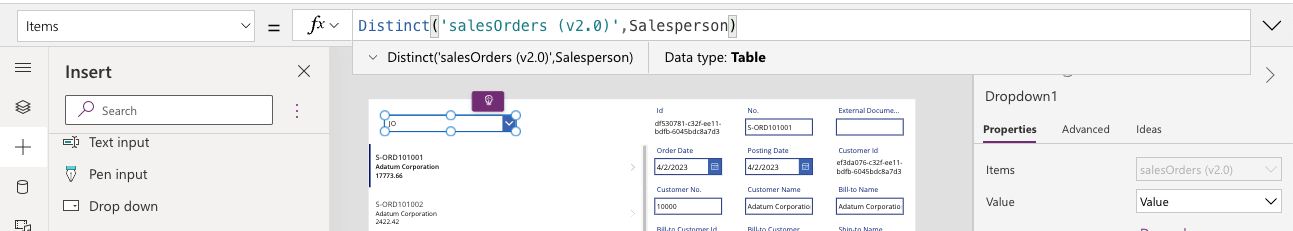 I updated the Drop down list to display only Distinct values (the two salespeople values)