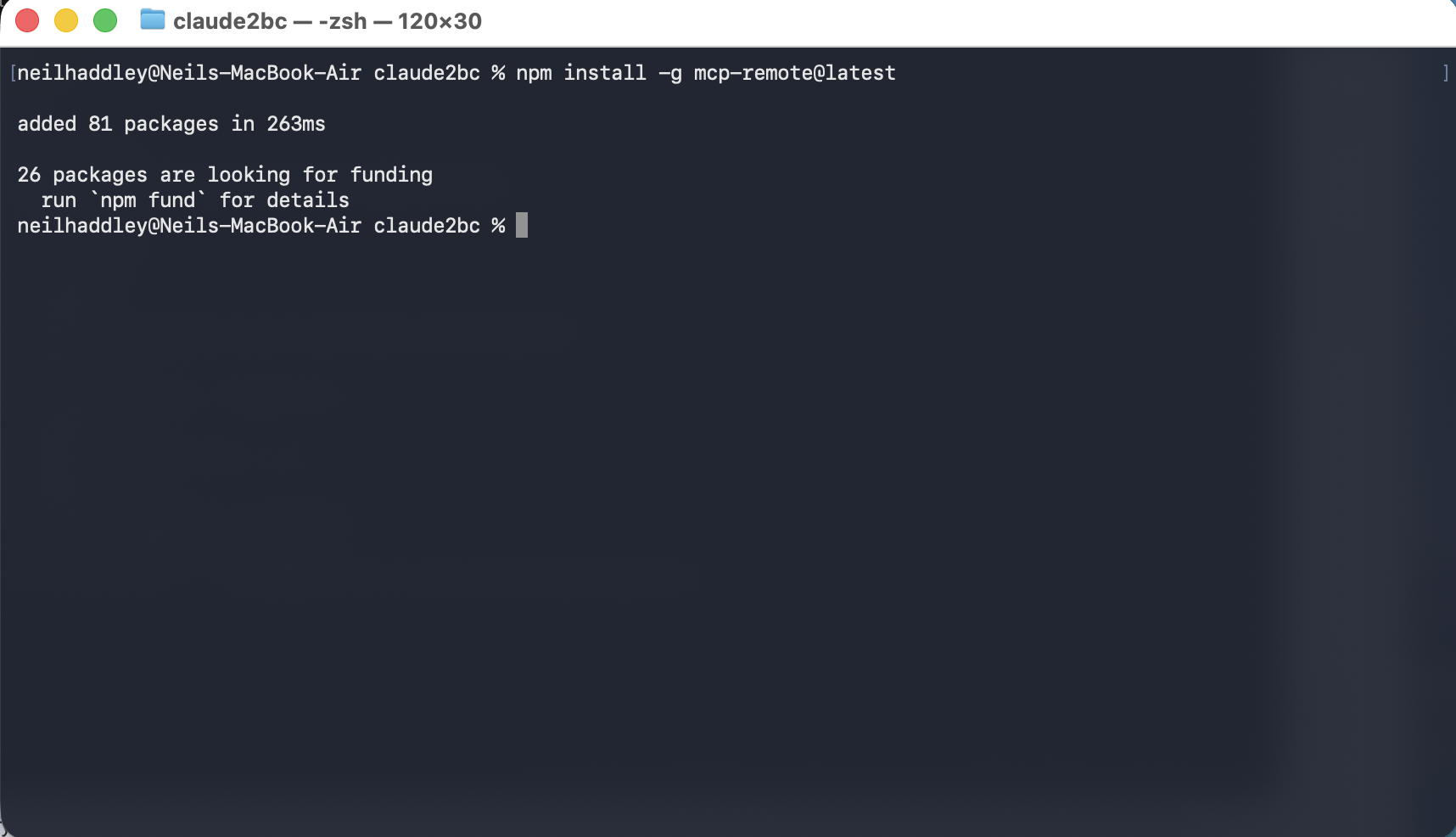 I ran npm install -g mcp-remote@latest, which added 81 packages