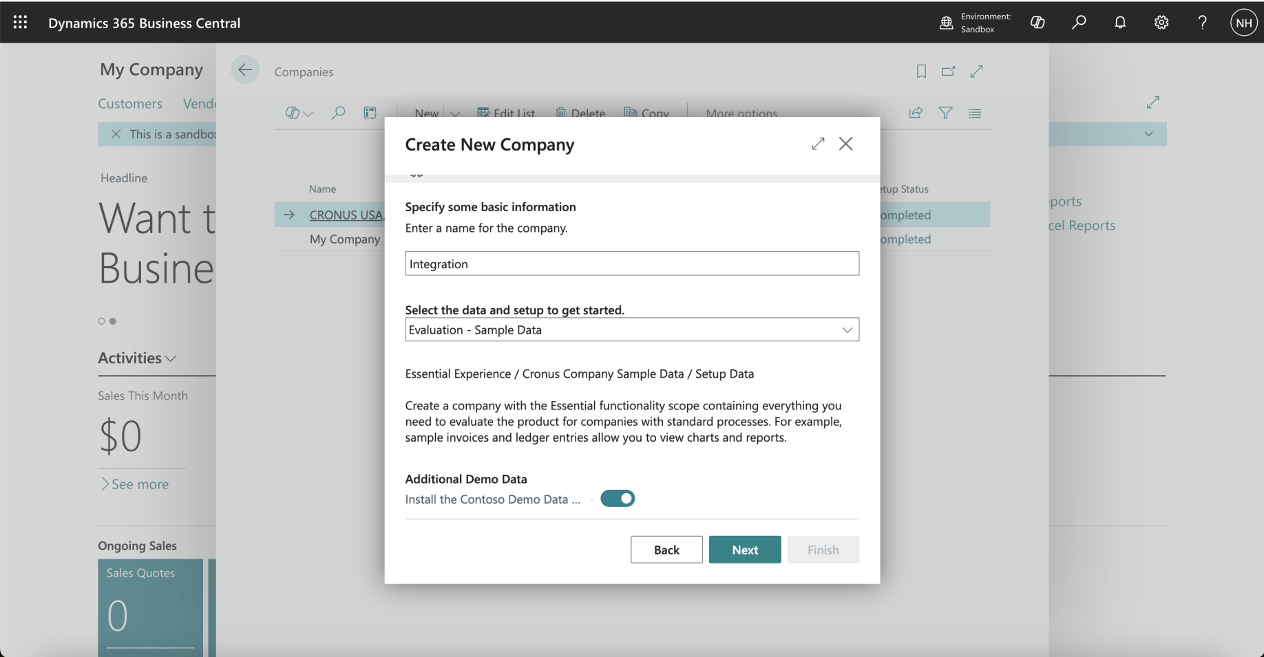 I named the Company Integration