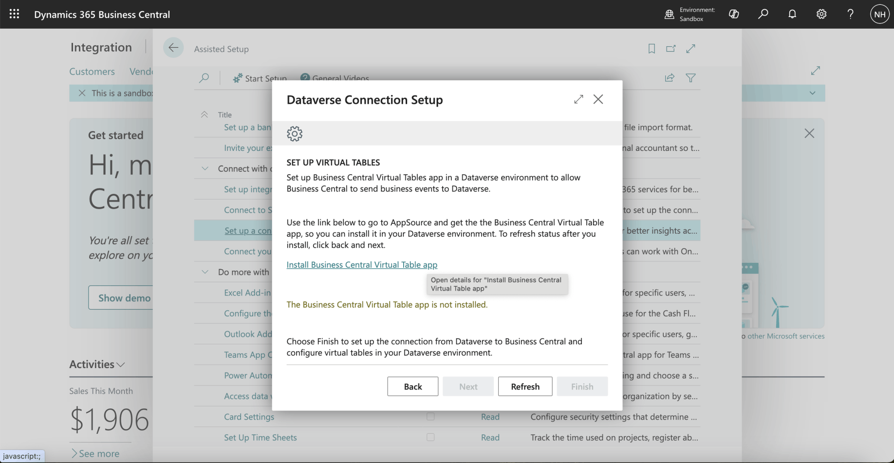 I clicked the Install Business Central Virtual Table app link