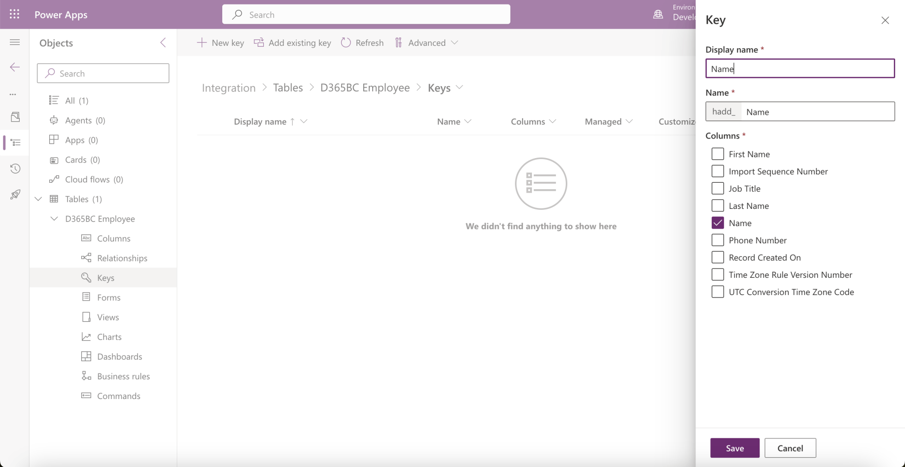 I added a Key (this will be used to sync the employee data)