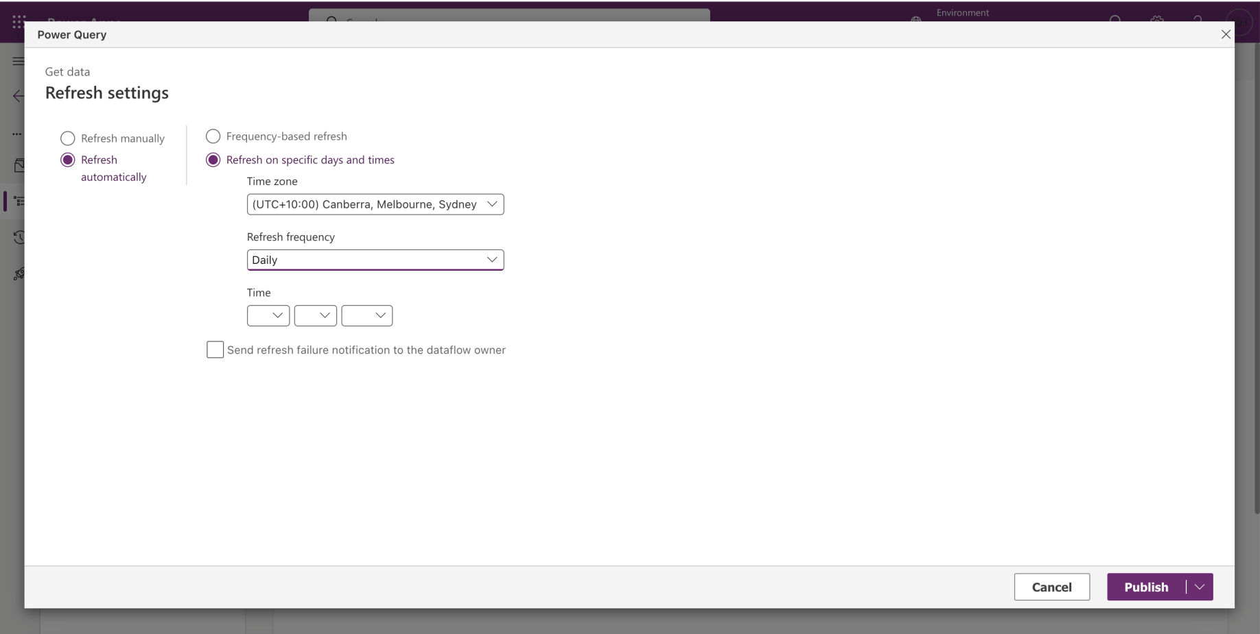 I set the refresh schedule