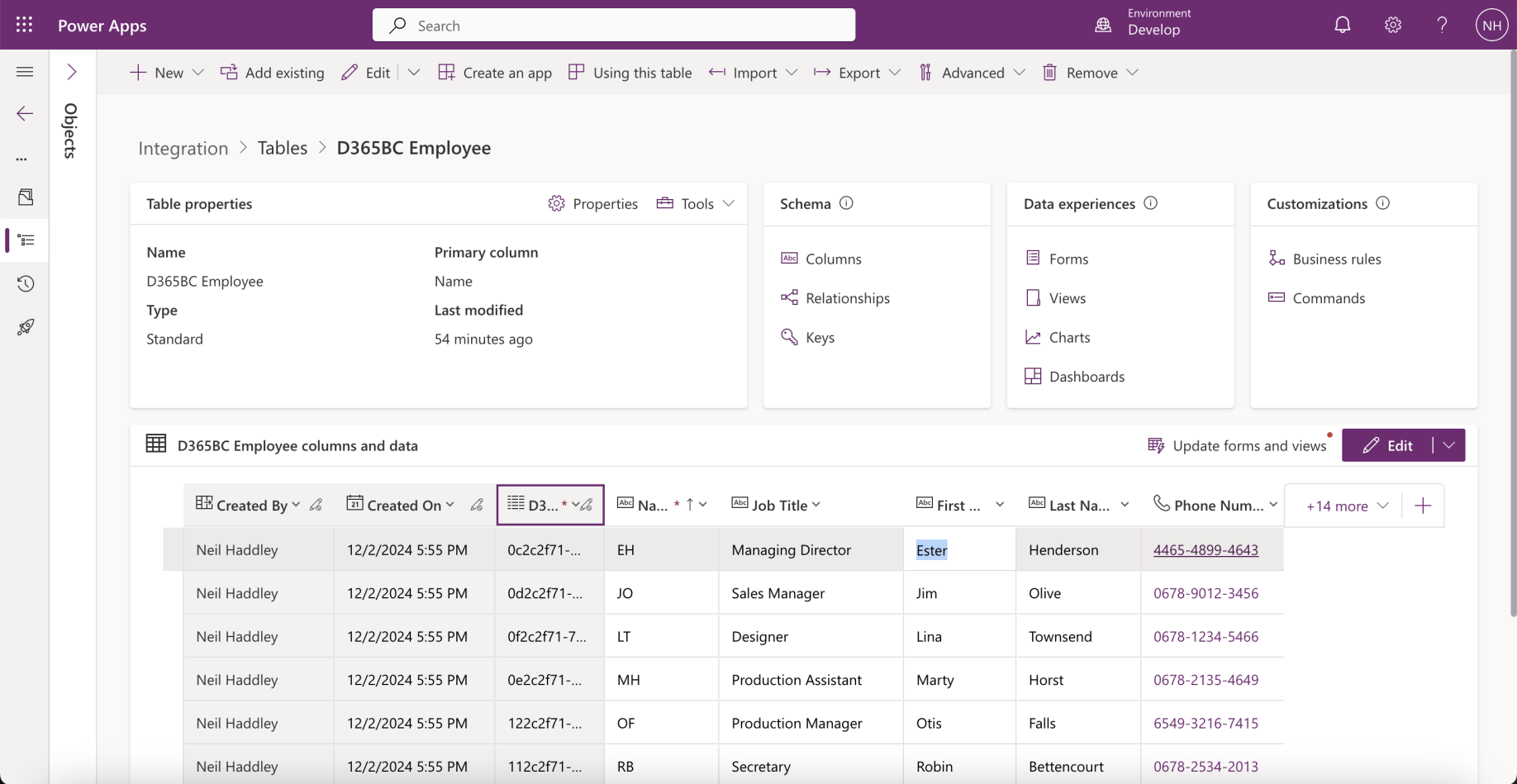 I reviewed the D365BC Employee table records