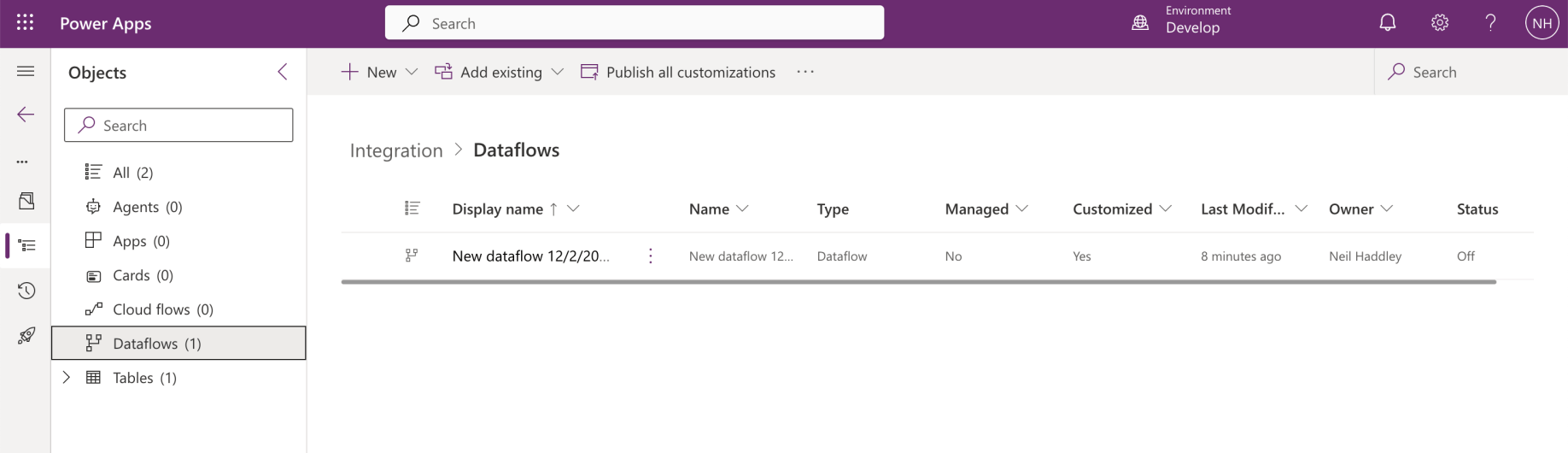 The Dataflow has been added to the solution