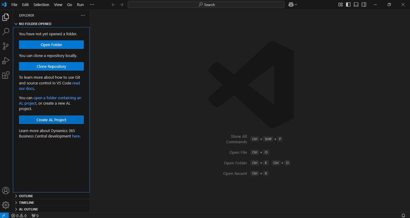 I clicked the Create AL Project button
