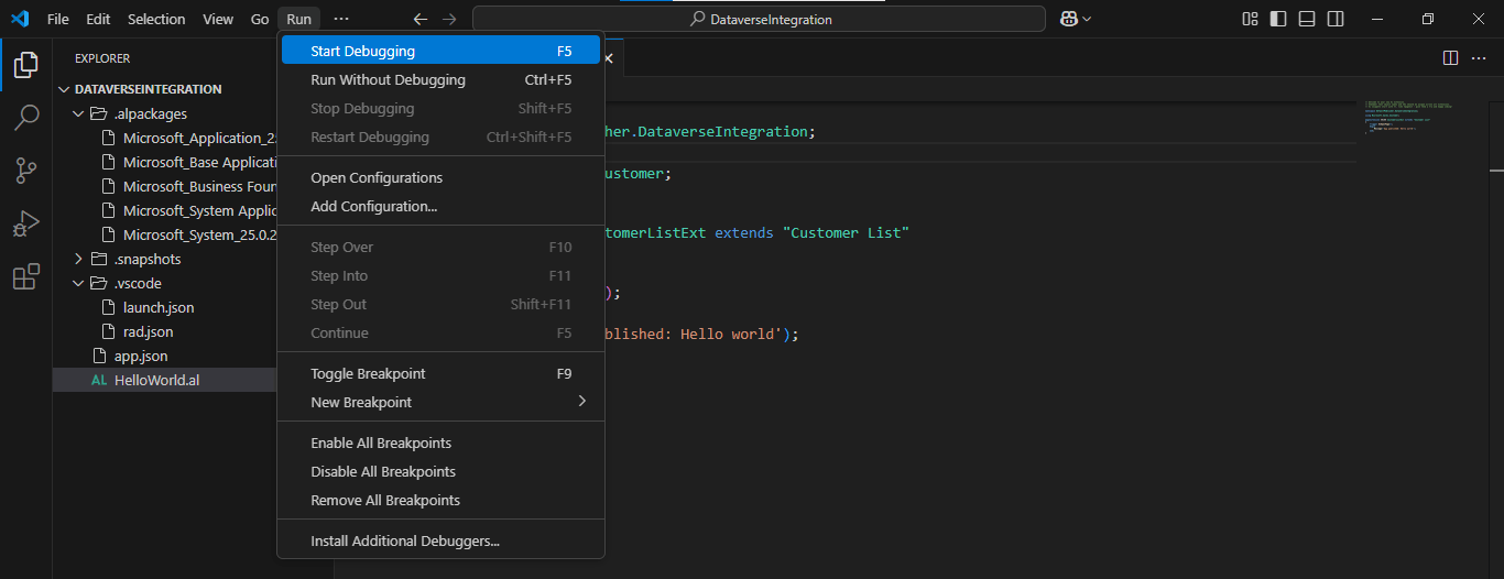 I clicked the Start Debugging menu option
