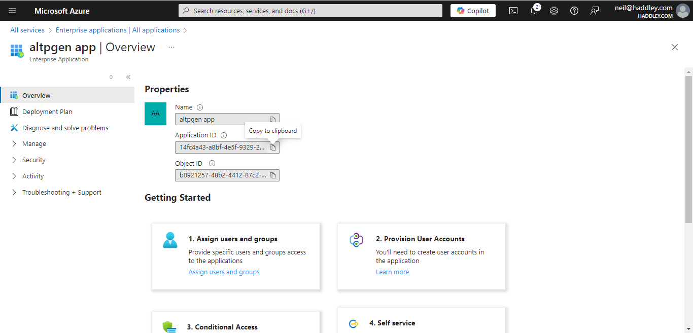 I navigated to the Azure portal to copy the Application (Client) Id