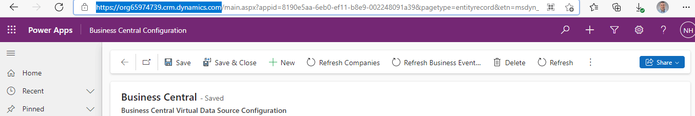 I navigated to an app running the Power Platform to copy the https://XXX.crm.dynamics.com url