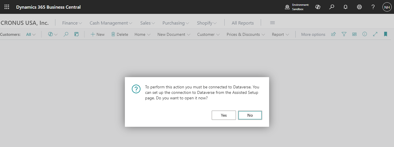 I navigated to the Customer Orders page again and received an error