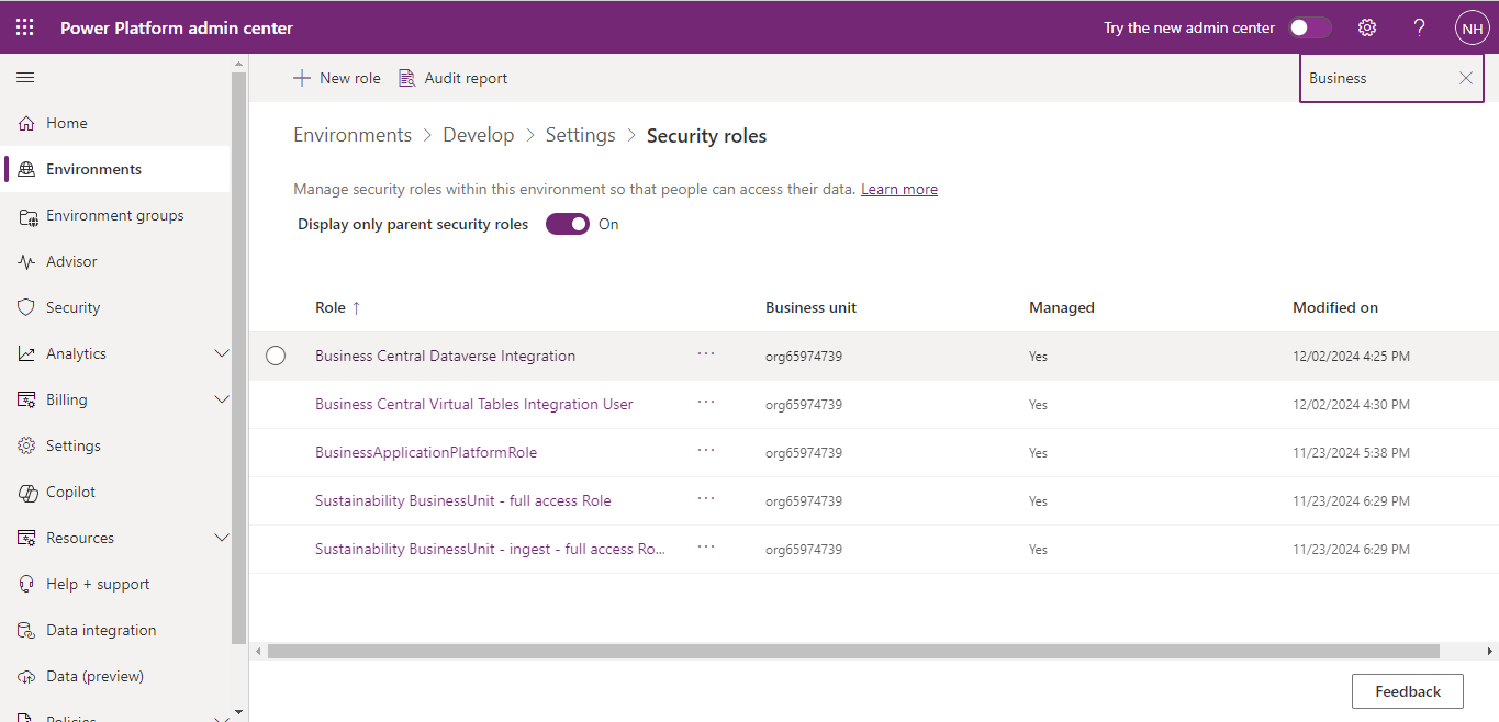 I updated the Business Central Dataverse Integration role