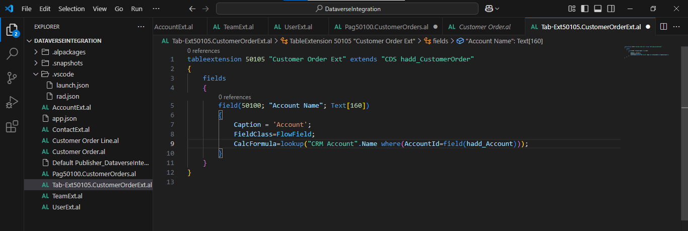 I added a flow field to the generated Customer Order Integration table using the Customer Order Extension file