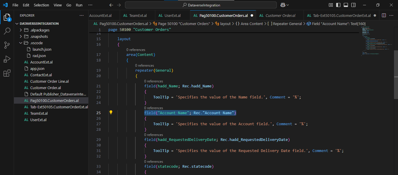 I updated the Customer Orders page to display the Account Name flow field rather than the GUID value