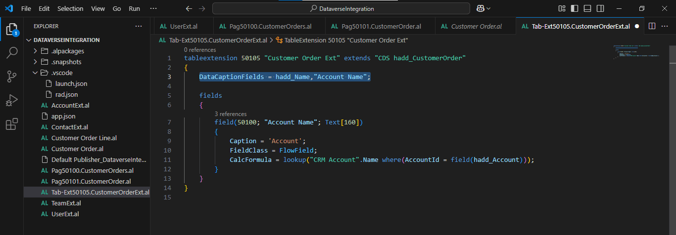 I added a DataCaptionFields value to the Customer Order (Extension)