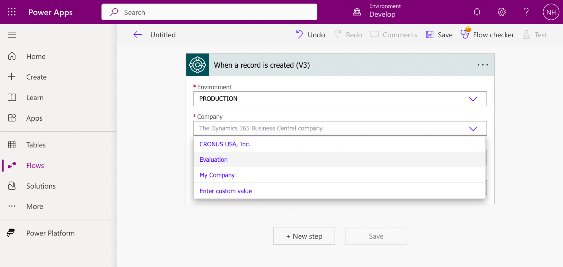 I selected the Evaluation company