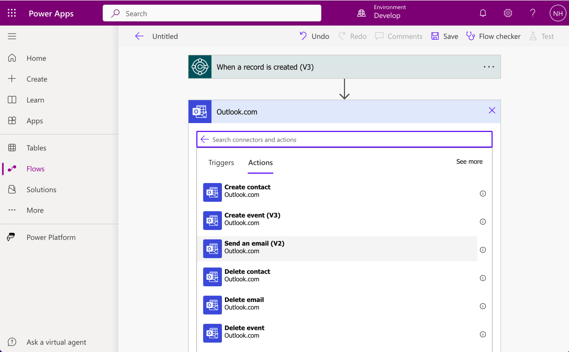 I selected the "Send an email (v2)" Action