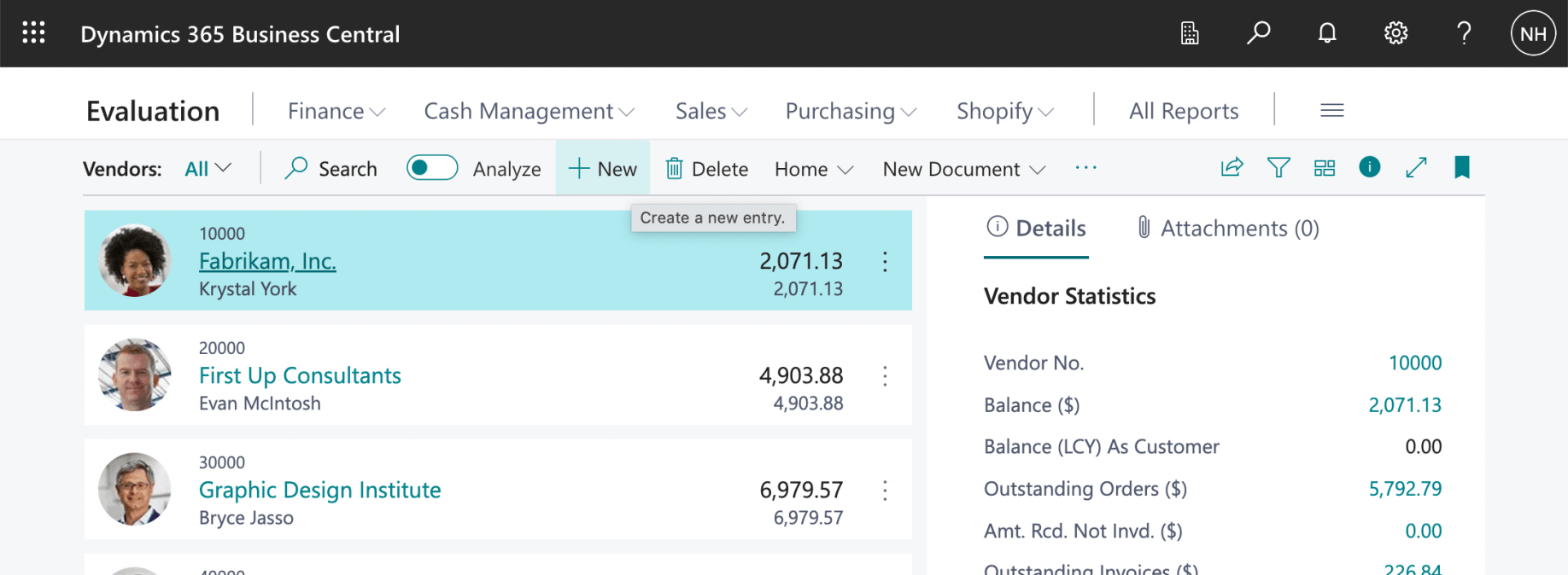 I navigated to Vendors page in the Business Central web site. I clicked the + New button