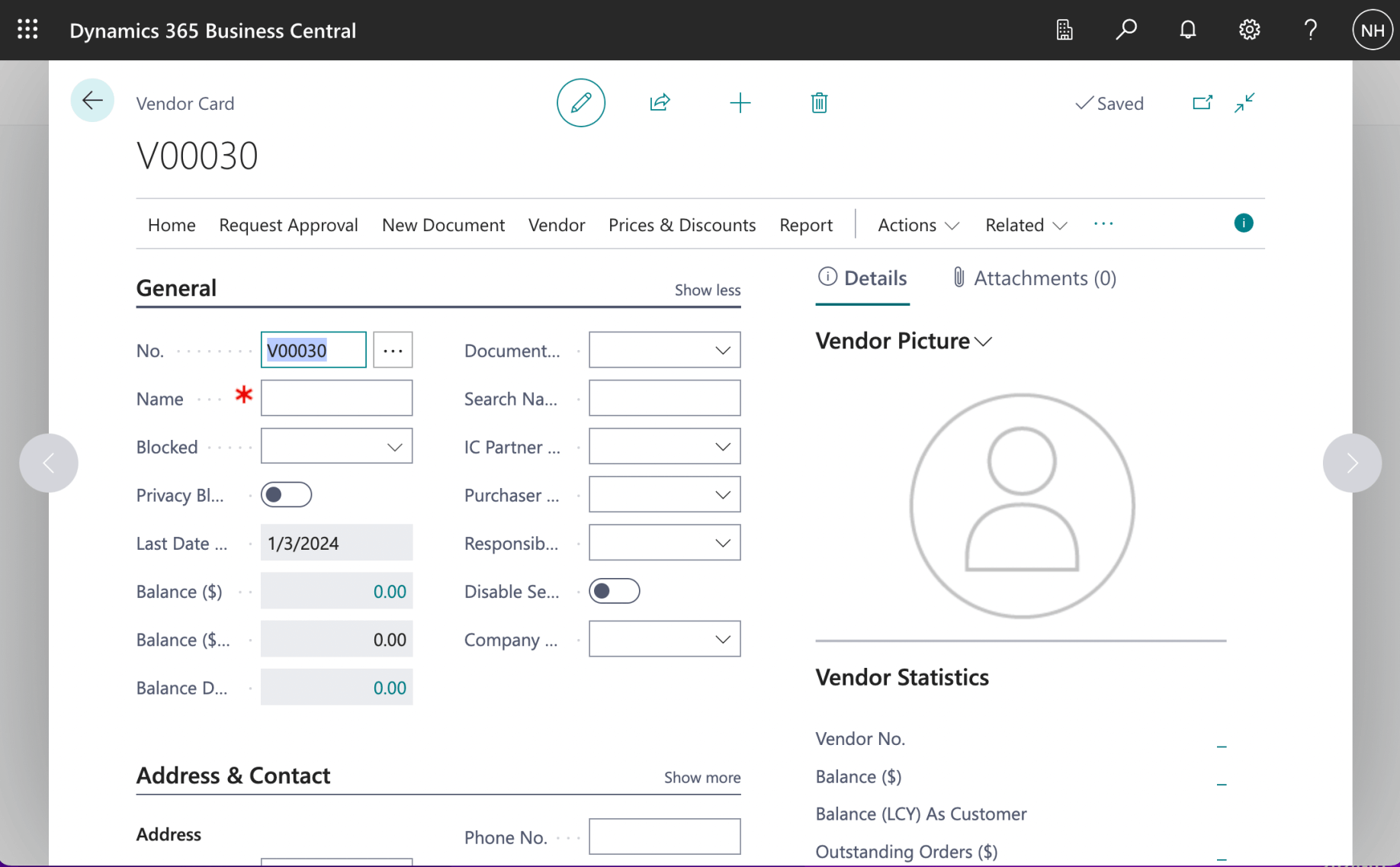 I did not enter any Vendor details. I did not navigate away from the new Vendor page.