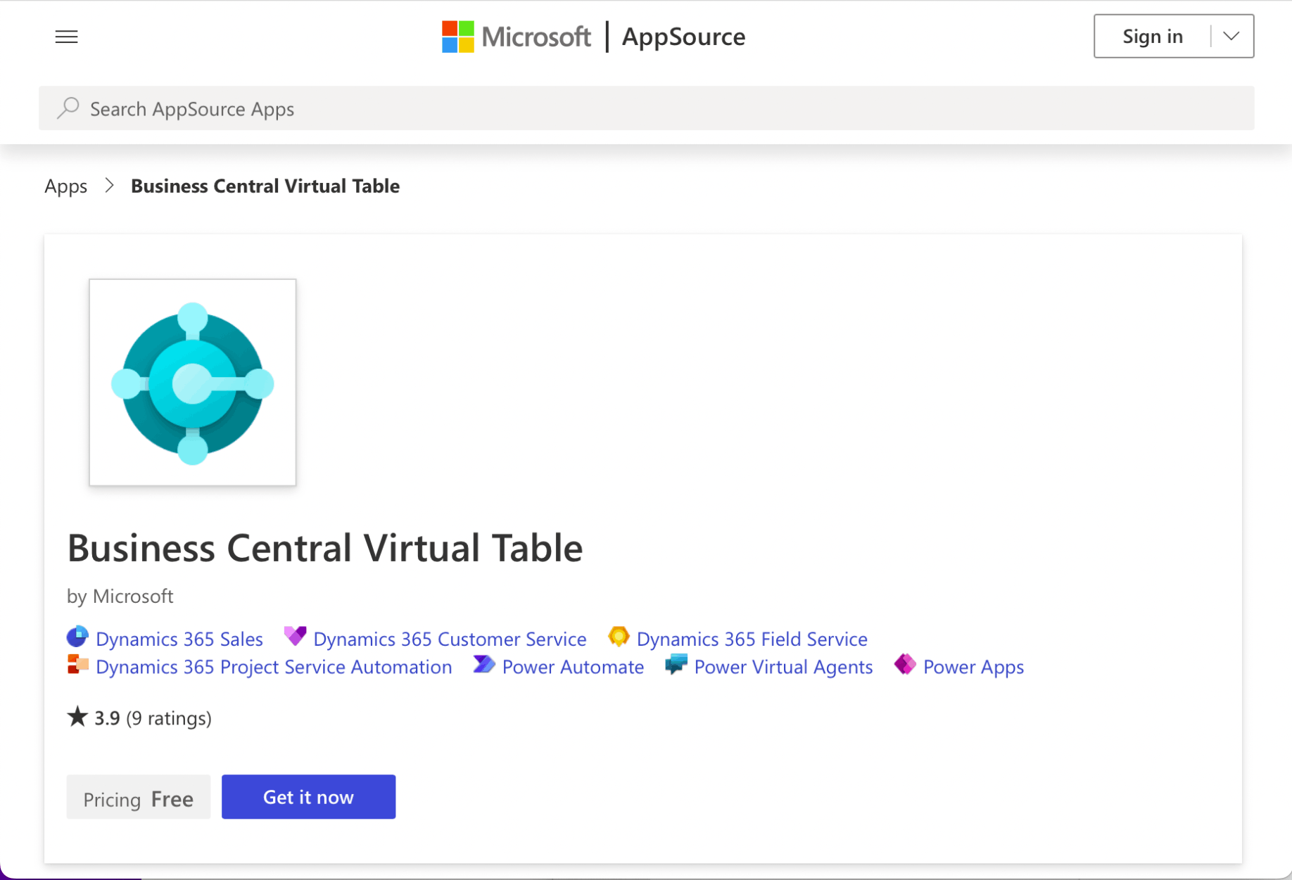 I added the "Business Central Virtual Table" app