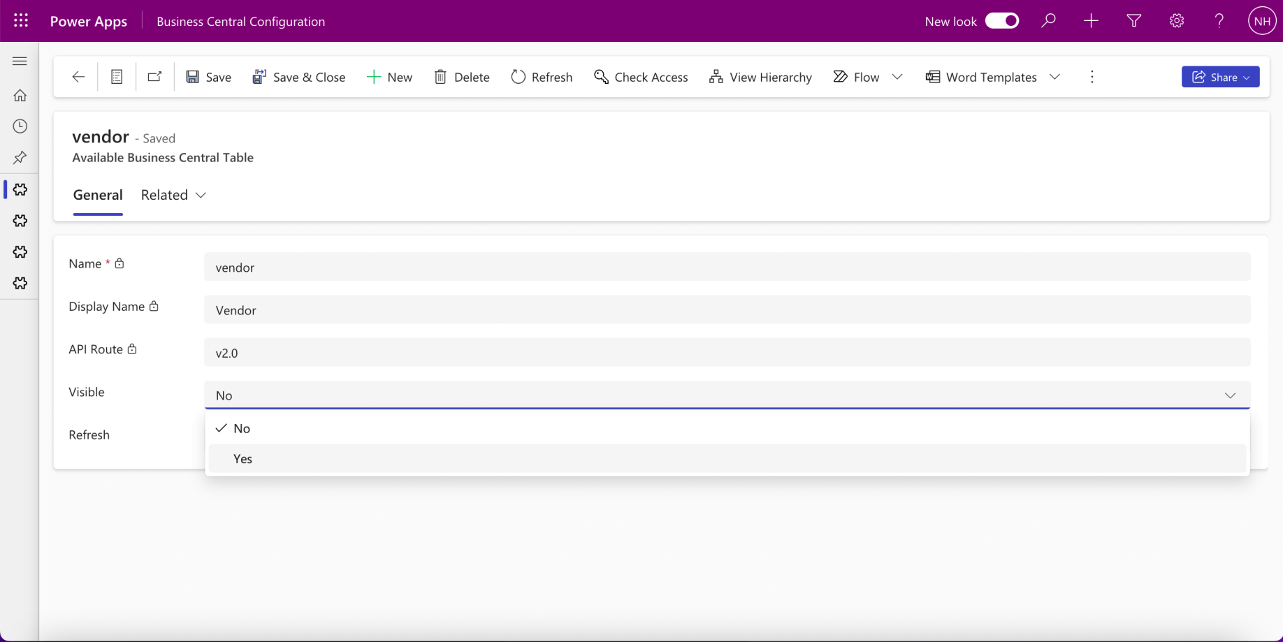 I updated the Visible field to Yes