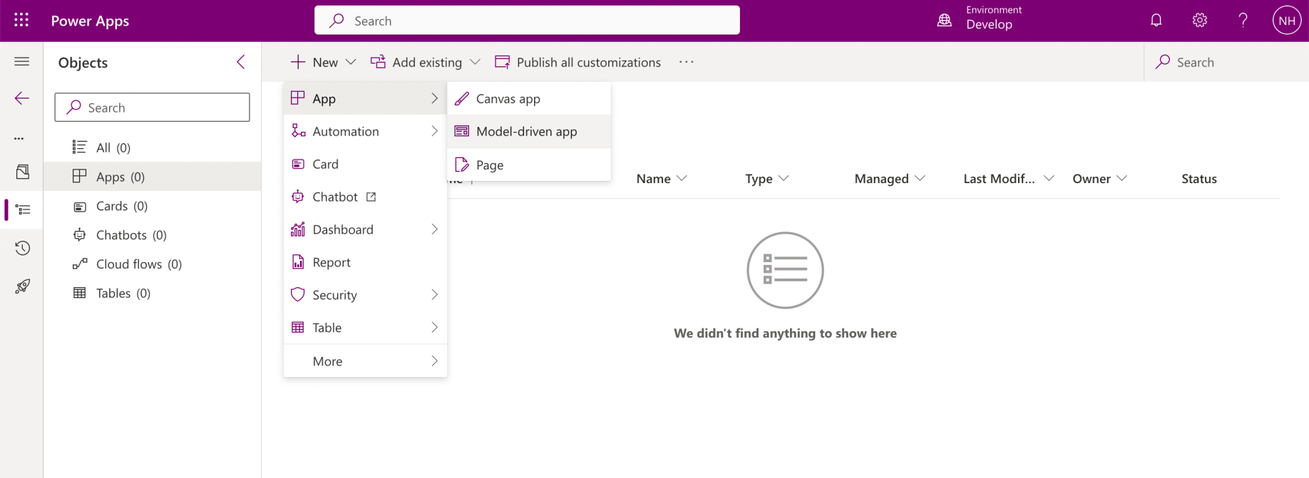 I added a Model-driven app to the solution