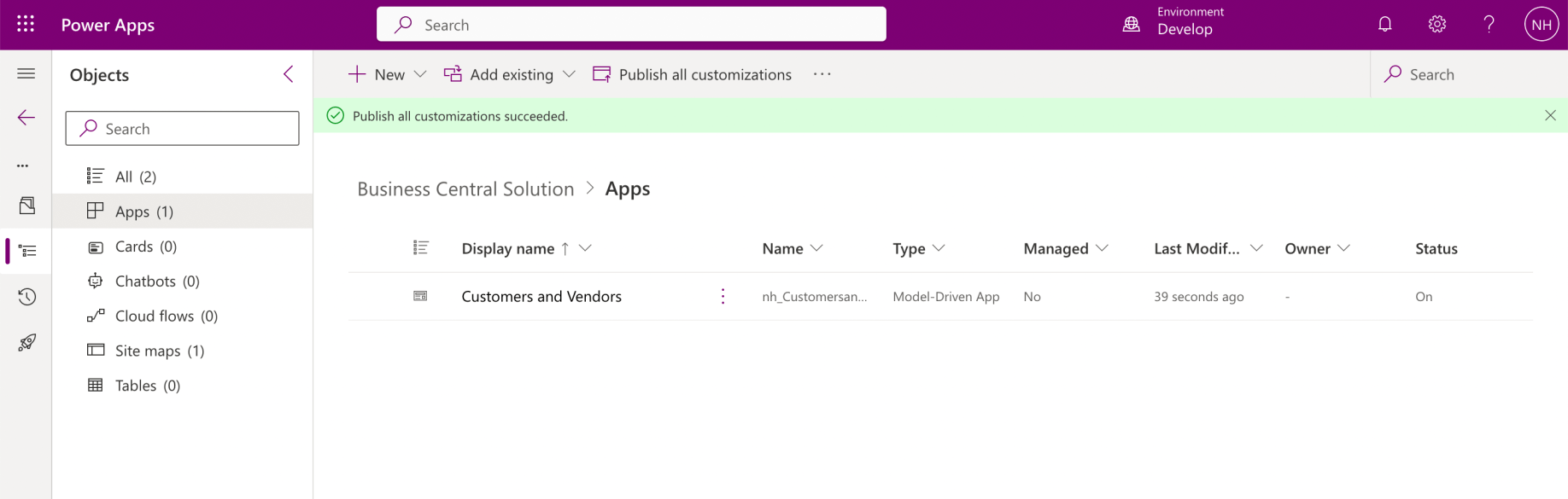 I navigated back to the Power Apps home page