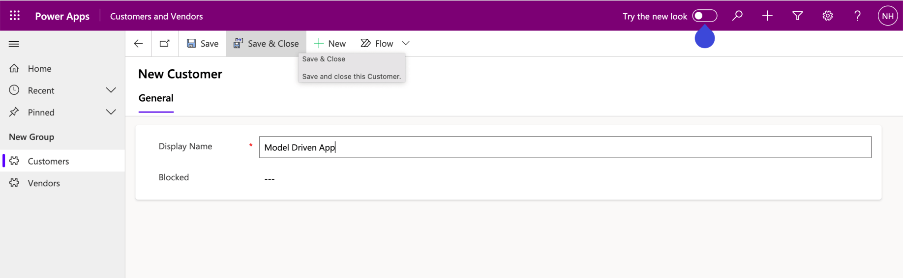 I clicked + New and added a new Customer