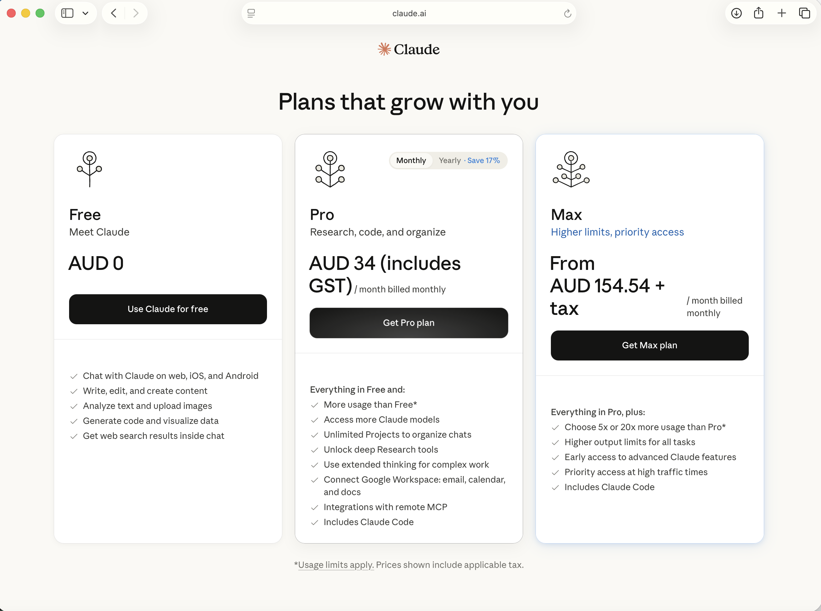 I selected the Claude Pro plan
