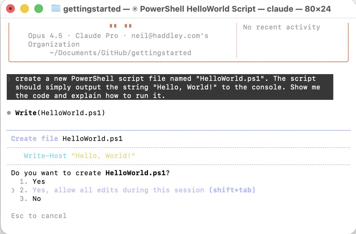 Yes, allow all edits during this session (shift+tab)