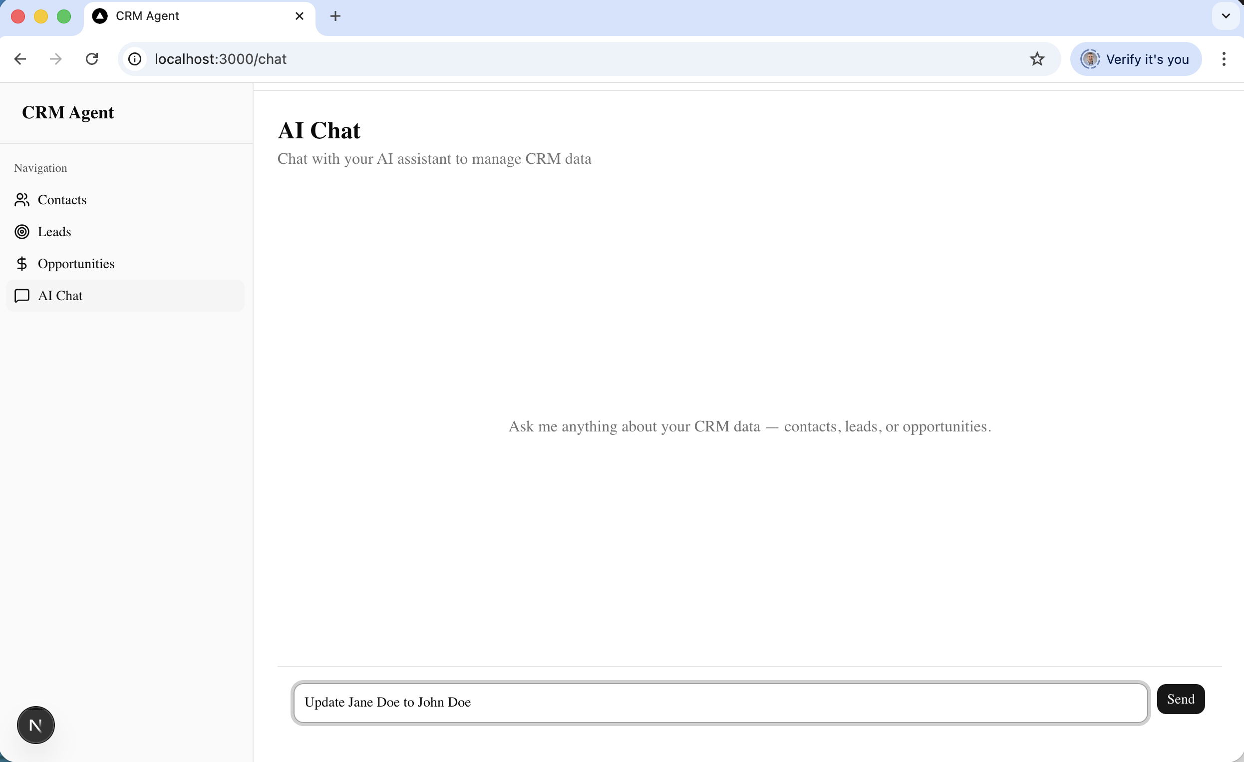 I typed "Update Jane Doe to John Doe" into the AI Chat