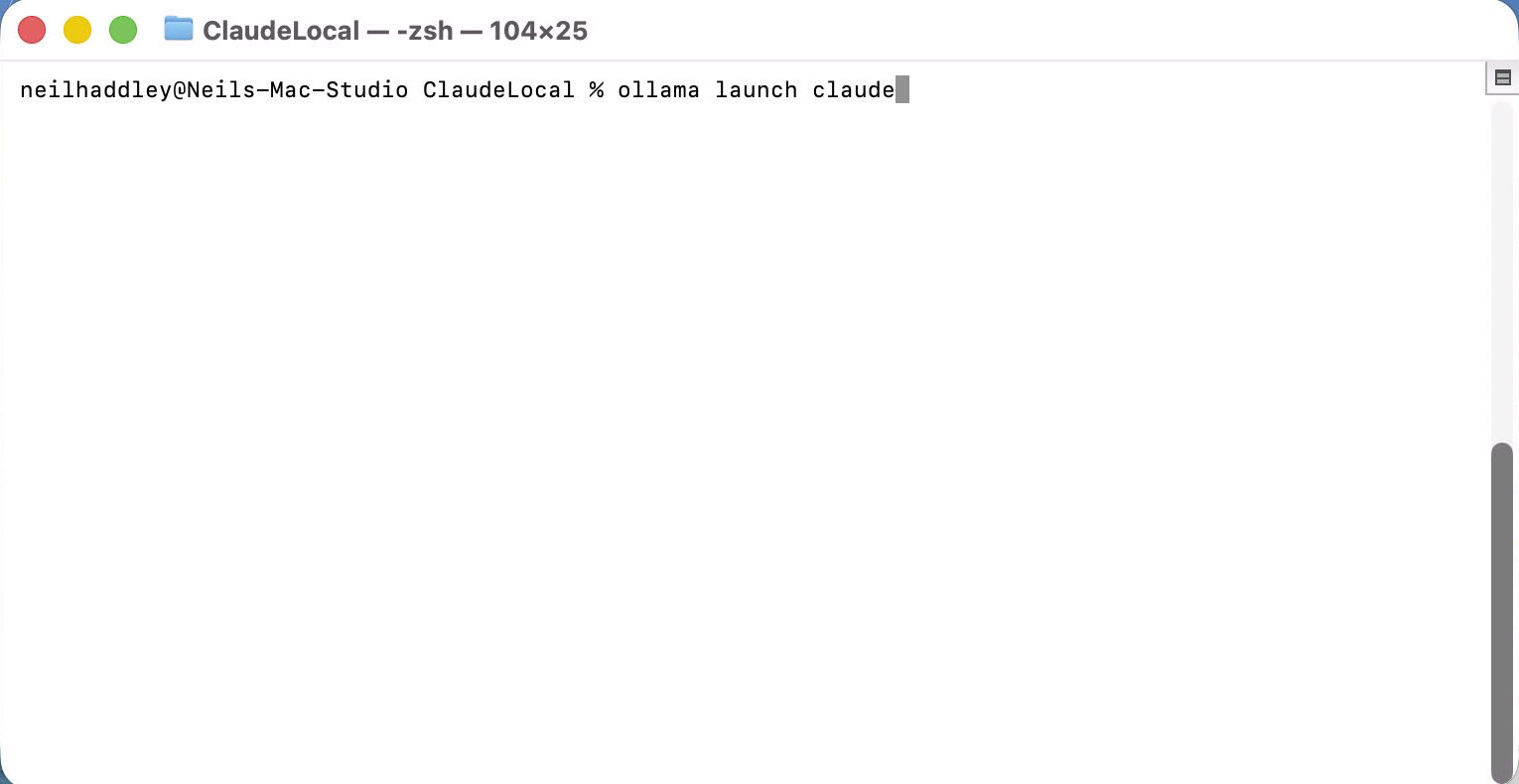I ran `ollama launch claude` in the terminal