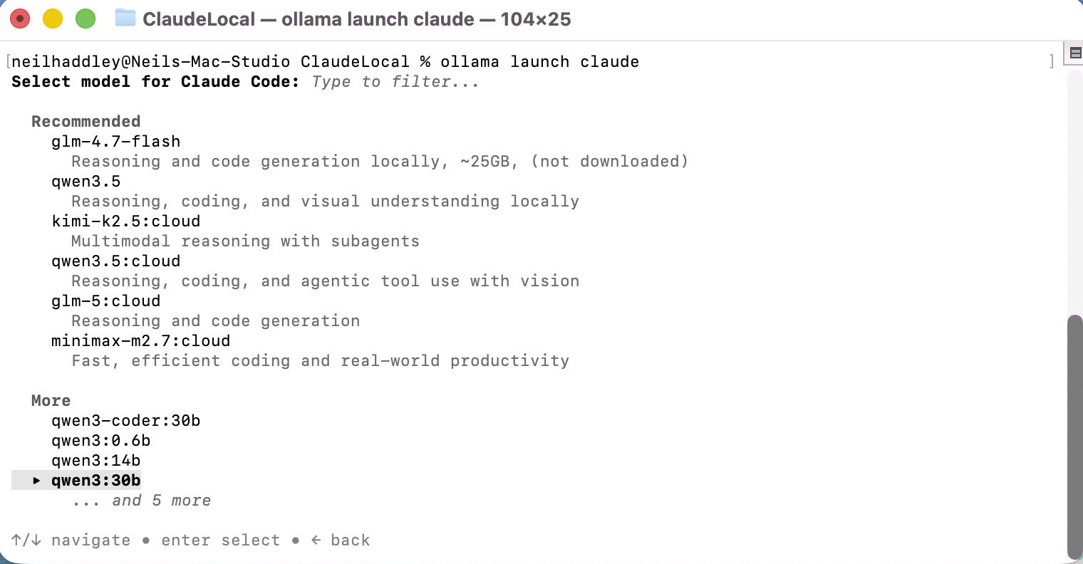 I saw the model picker — recommended models at the top, more options below