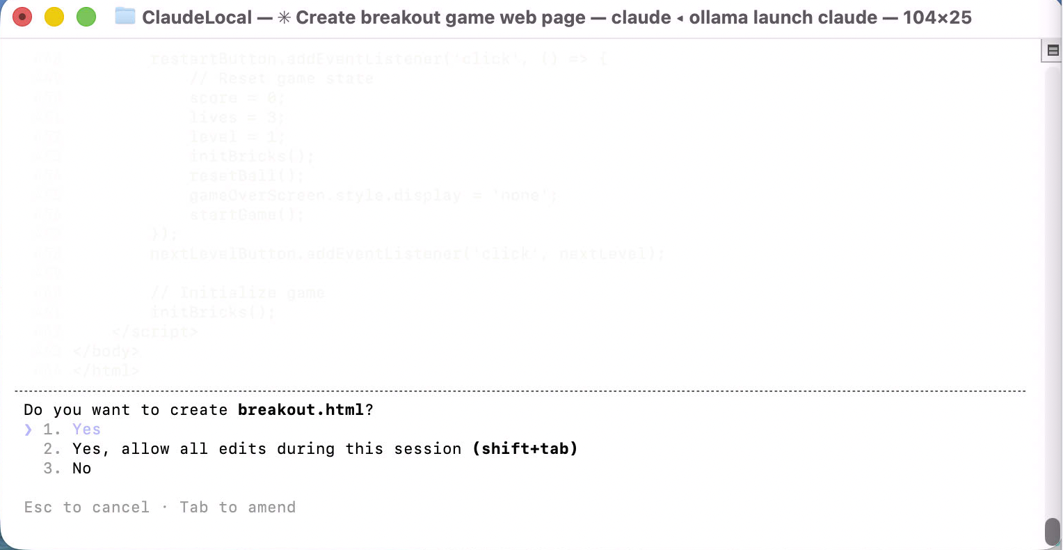 I was asked to approve creating breakout.html — I clicked Yes