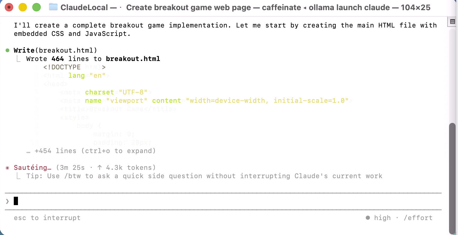 I watched it write 444 lines to breakout.html