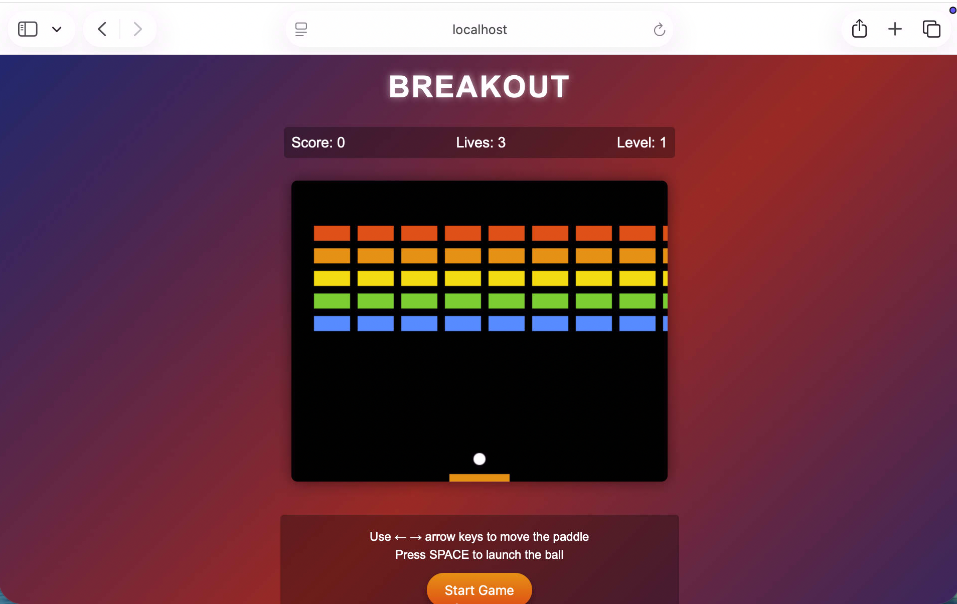 I saw the finished Breakout game ready to play