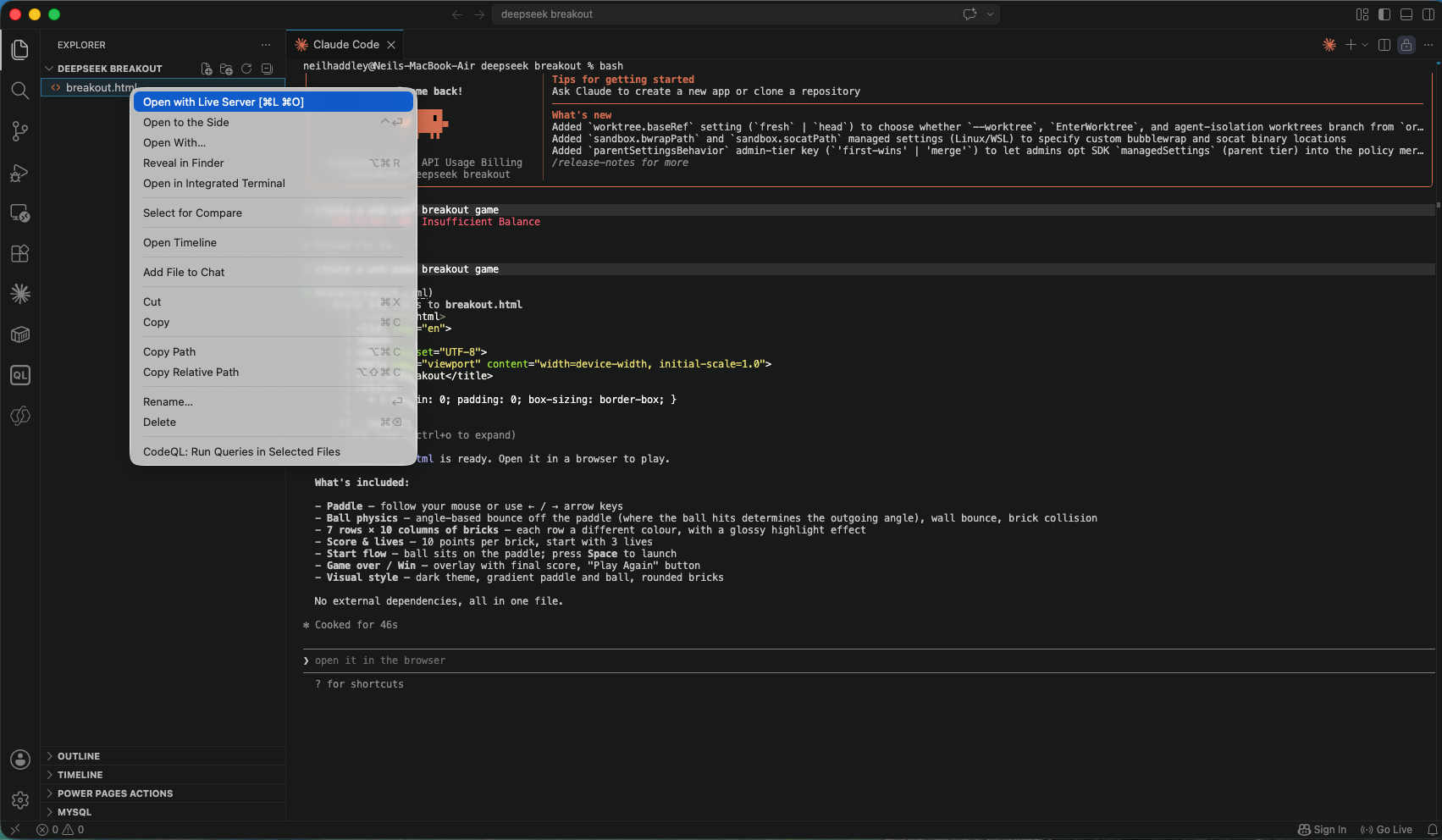 I right-clicked the file and chose Open with Live Server to preview it in the browser
