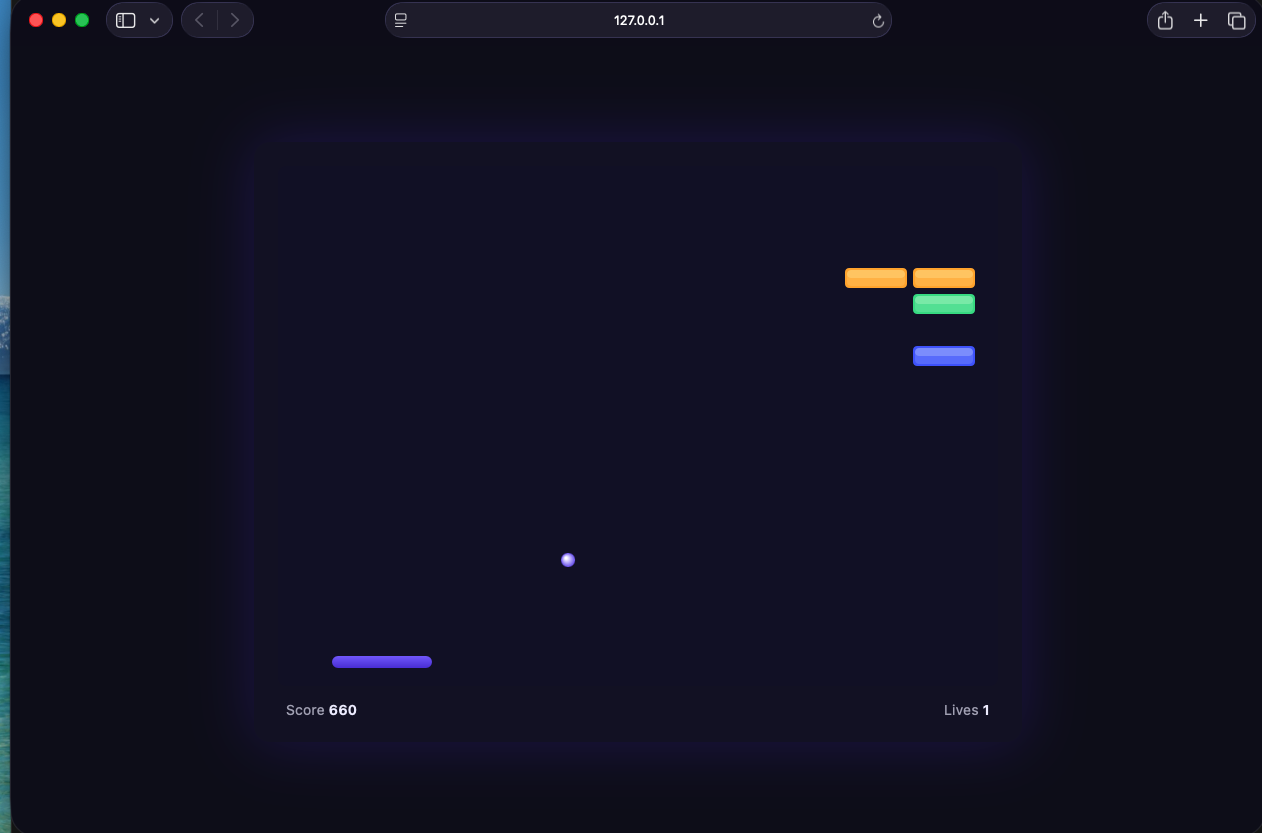 The improved game was nearly complete — score 660, only a handful of bricks remaining