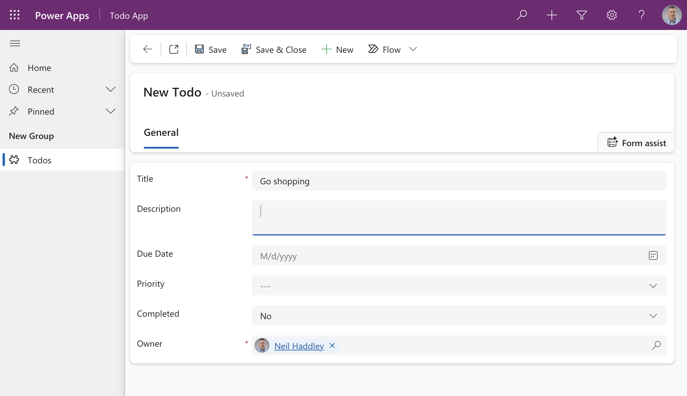 I created a Todo record, "Go shopping"