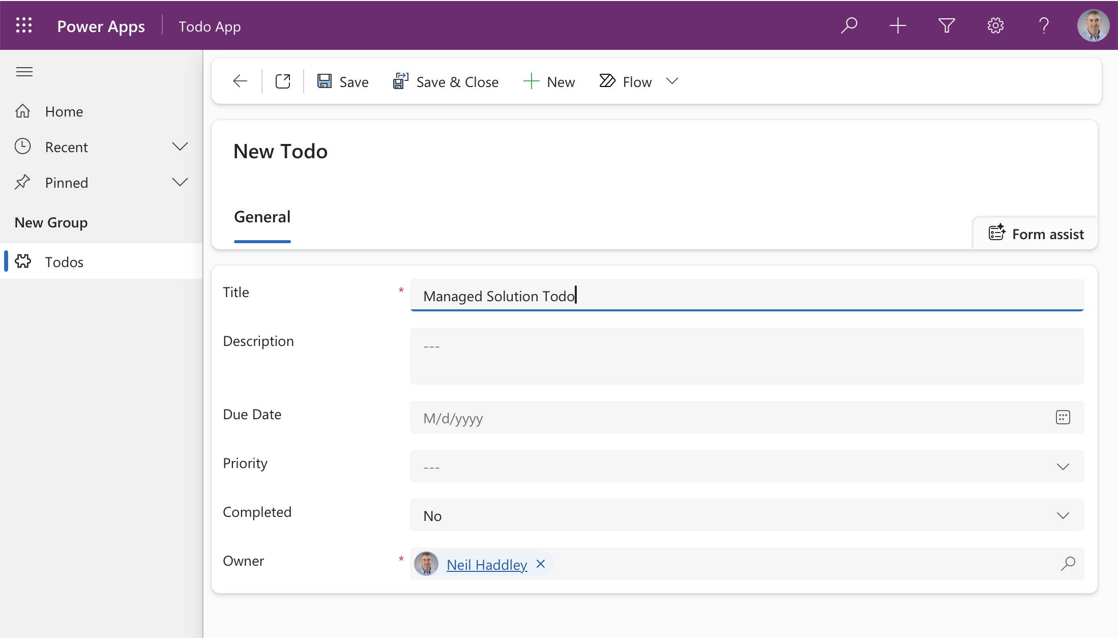I created a record directly in the managed environment