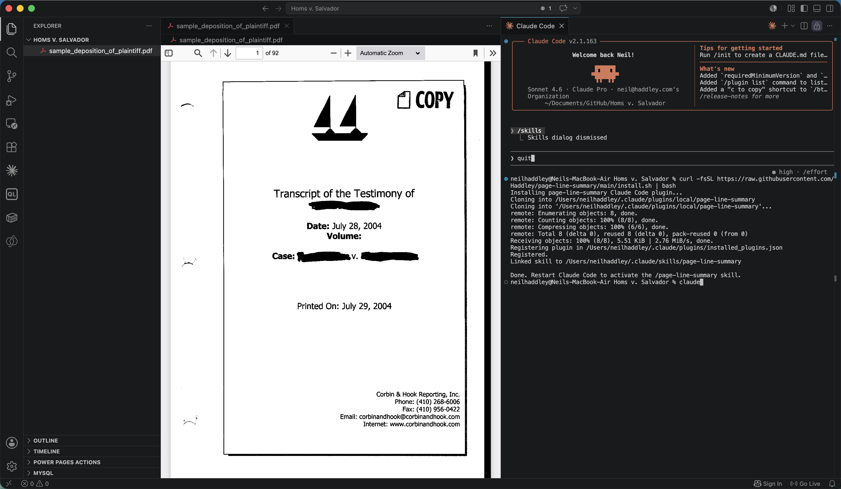 I ran the curl install command, which cloned the repository and registered the skill with Claude Code