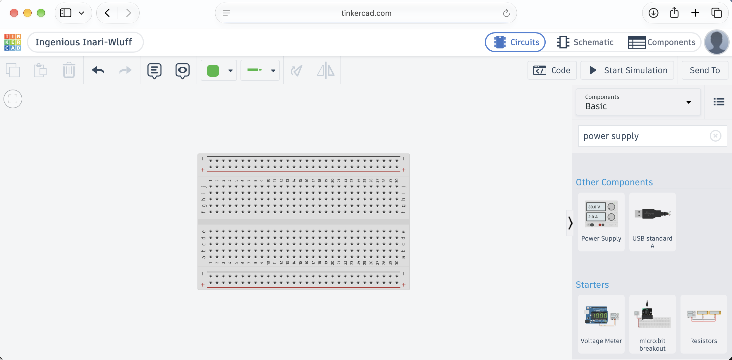 Searching the components for a power supply to drive the breadboard