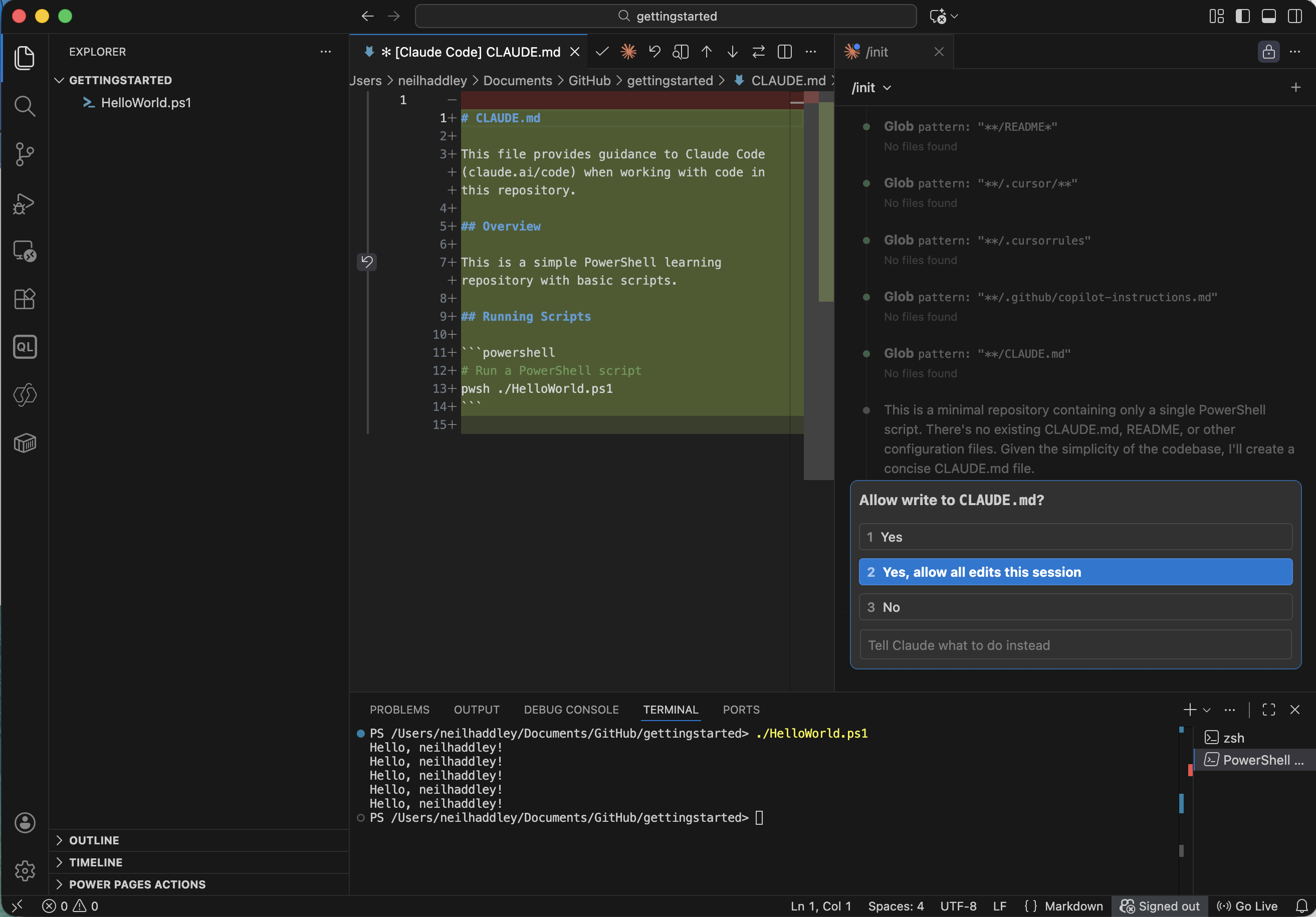 I approved the file write for the session