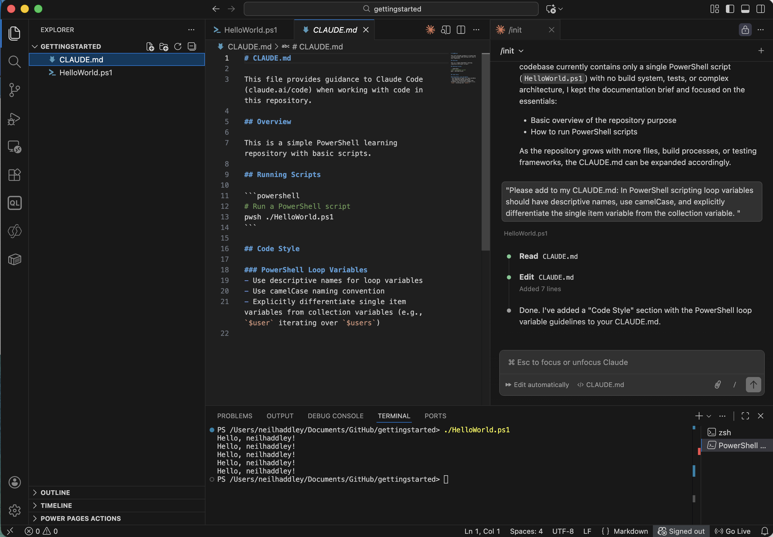 Claude added a Code Style section to CLAUDE.md