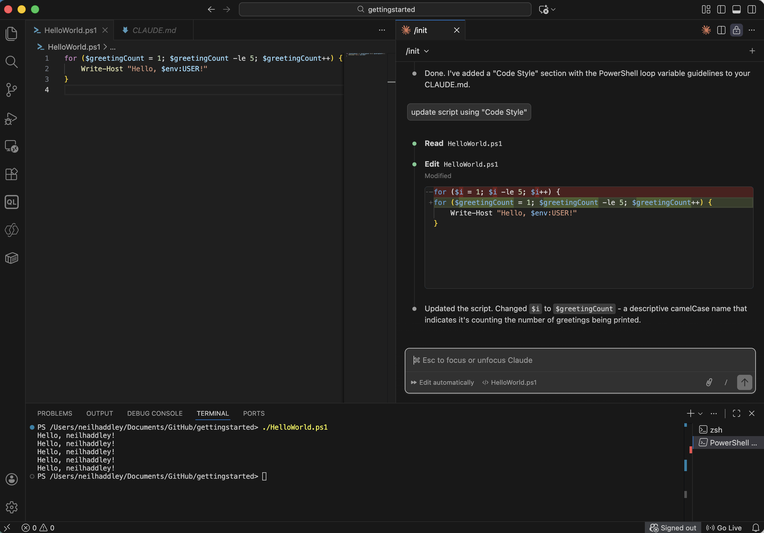 I asked Claude to refactor the script to match the new code style