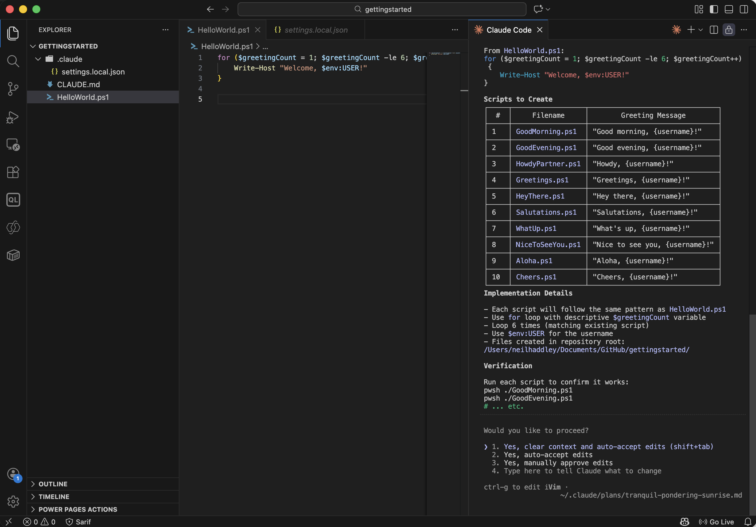 Claude began creating the scripts