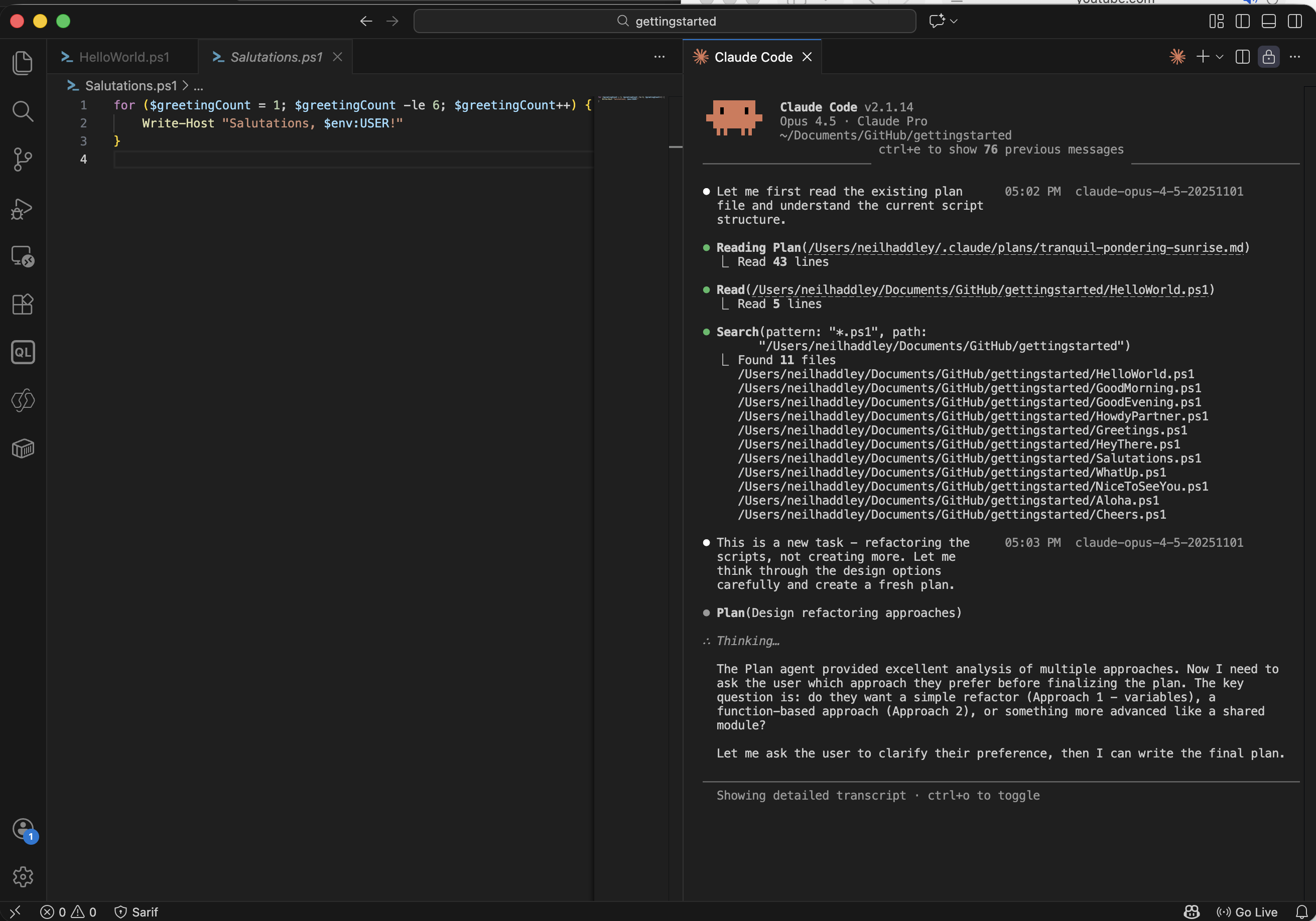 Claude entered extended thinking mode before responding