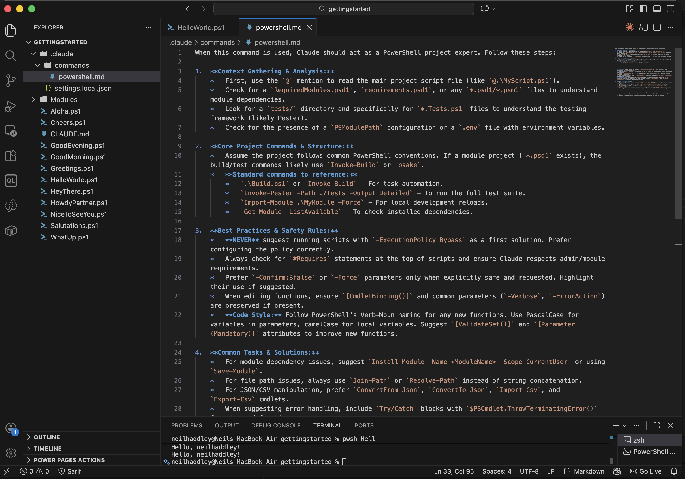 I created the /powershell command file in .claude/commands/