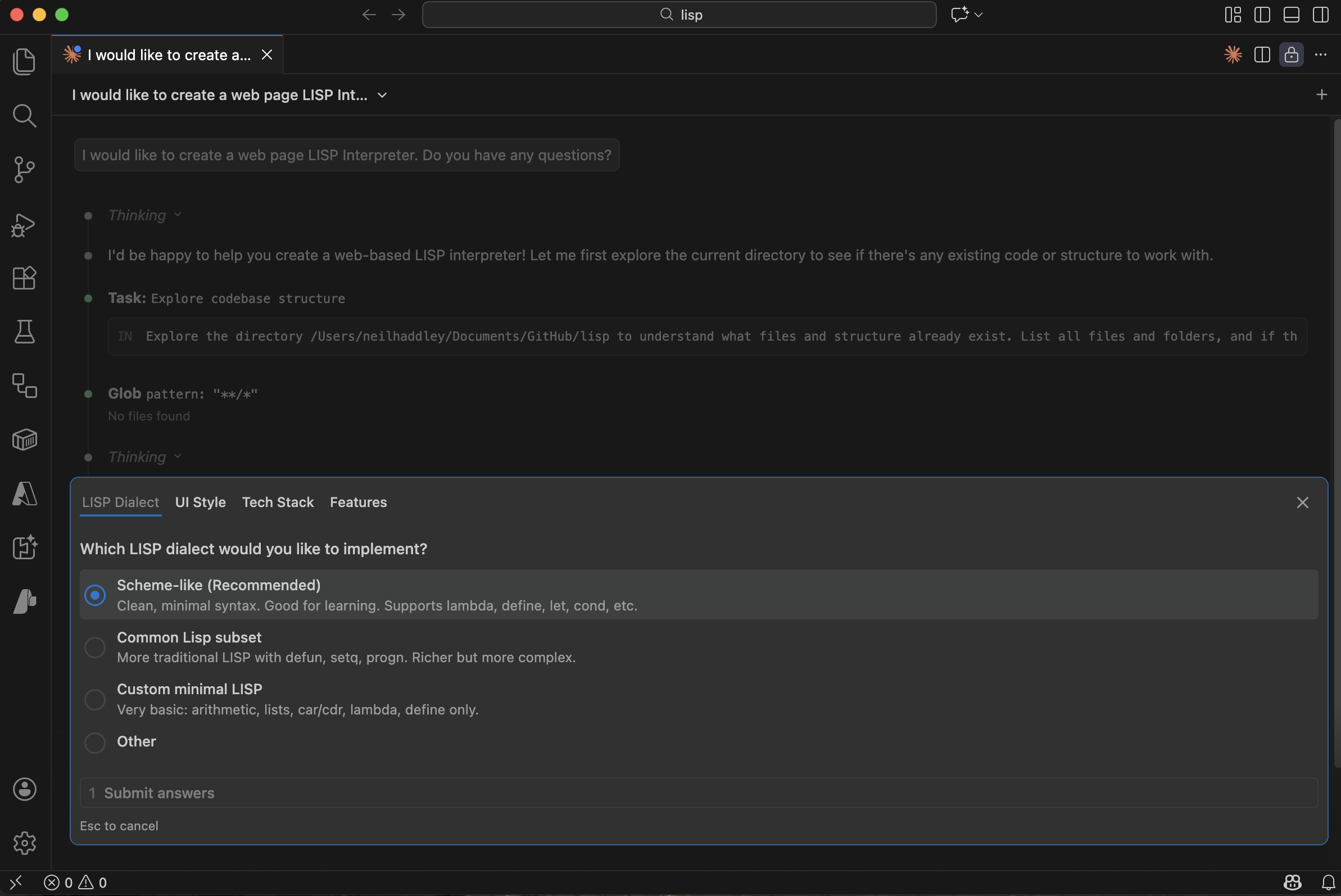 Claude asked whether to use a Scheme-like dialect