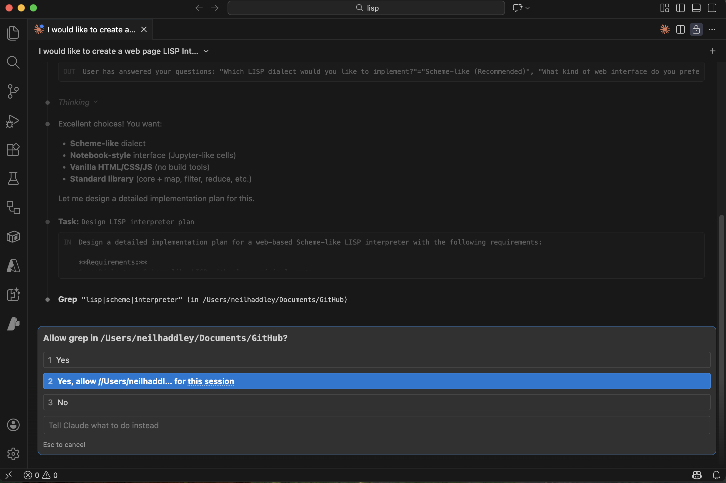Claude asked permission to search for reference implementations